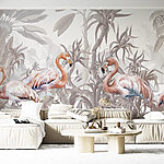 Wall murals Group of flamingos in a forest