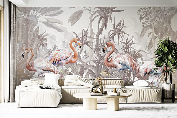 Group of flamingos in a forest Wall murals Group of flamingos in a forest
