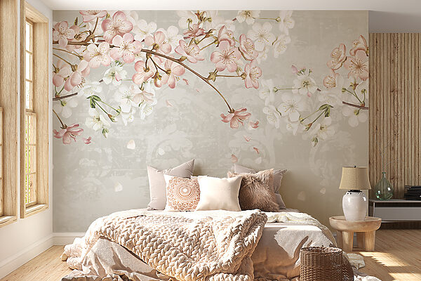 Wall mural Spring Blossoms Over Vintage Pattern