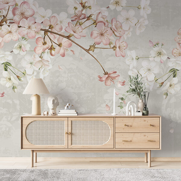 Wall mural Spring Blossoms Over Vintage Pattern