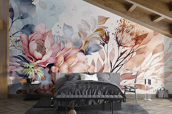 Painting of flowers and leaves Wall murals Painting of flowers and leaves