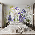Wall murals Group of flowers with green leaves