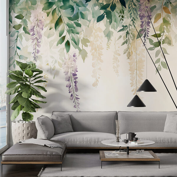 Wall mural Painting of flowers and leaves