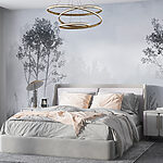 Wall murals Foggy landscape with trees and grass