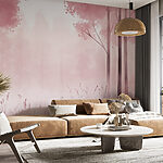 Wall murals Foggy forest with pink trees