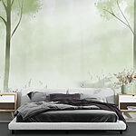 Wall murals Foggy forest with trees and grass