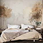 Wall murals Foggy forest with trees and grass