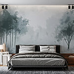 Wall murals Foggy forest with trees