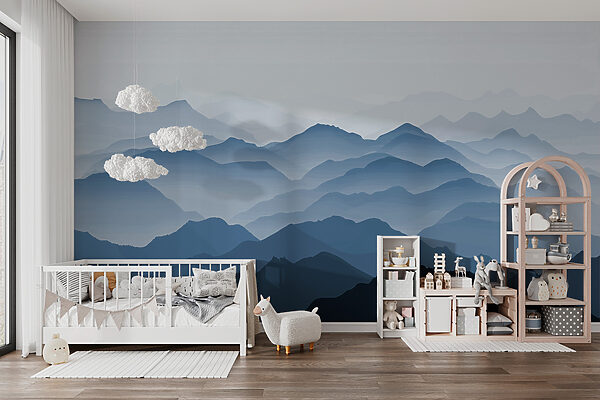 Mountain range with fog Wall murals Mountain range with fog