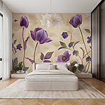 Wall murals Purple flowers on a beige background