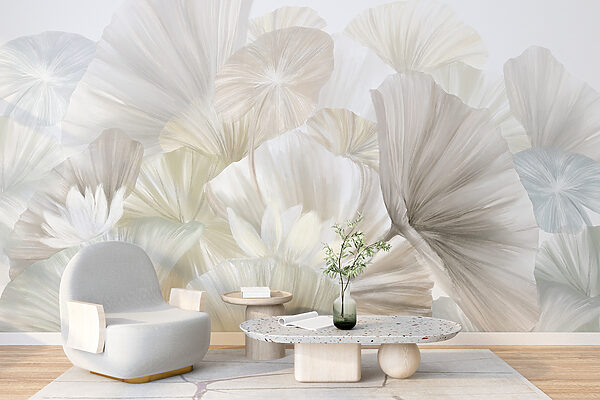 Wall mural Wall mural Group of white and grey leaves (SKU: w08265)