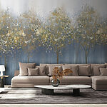 Wall murals Painting of trees in a foggy forest