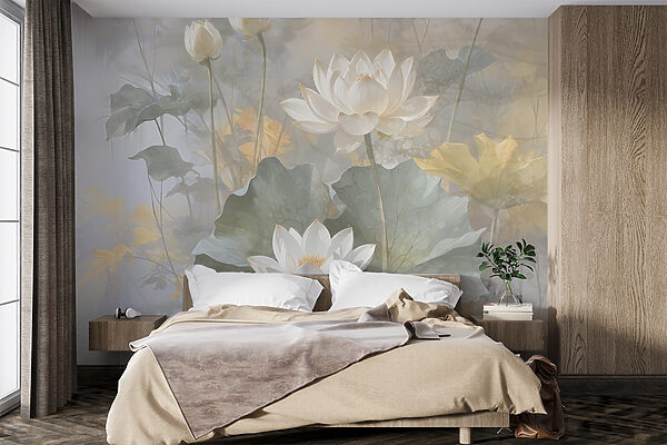Lotus flowers in dreamy haze Wall murals Lotus flowers in dreamy haze