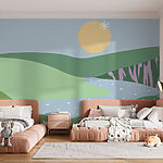 Wall murals Landscape with a river and flowers