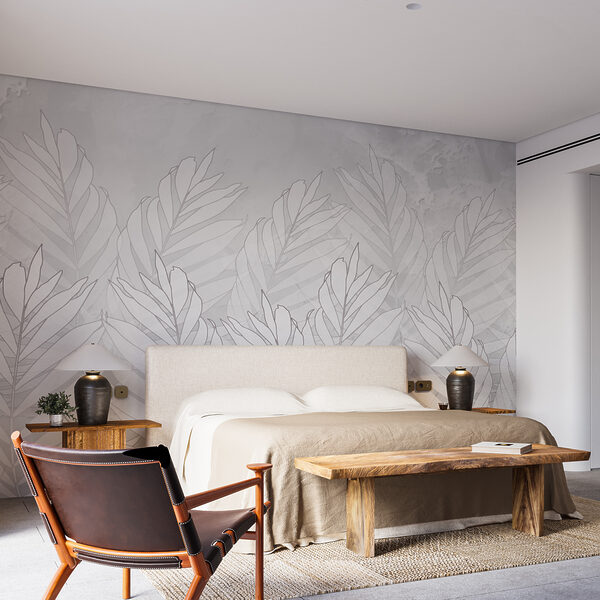 White line drawing of leaves Wall murals White line drawing of leaves