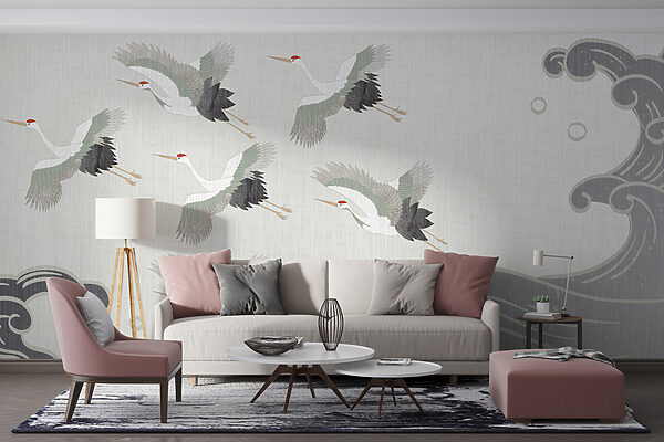 Group of birds flying over a wave Wall murals Group of birds flying over a wave