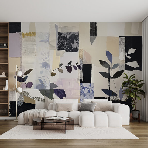 Painting of leaves and squares Wall murals Painting of leaves and squares