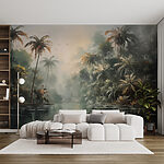 Wall murals Water with palm trees and birds flying