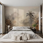Wall murals Painting of a forest with trees and fog