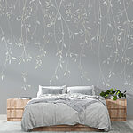 Wall murals White and gray background with leaves