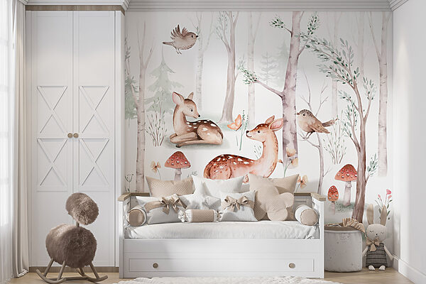 Group of animals in the woods Wall murals Group of animals in the woods