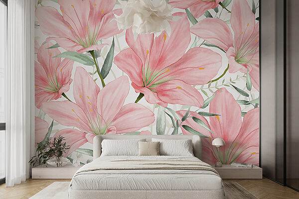 Wall murals Blooming Lilies in Soft Pink (SKU: w01121) Wall murals Wall murals Blooming Lilies in Soft Pink (SKU: w01121)