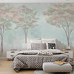 Wall murals Group of trees in a foggy forest