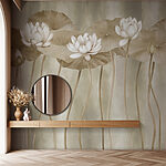 Wall murals Group of white flowers and leaves