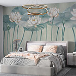 Wall murals Group of white flowers and green leaves