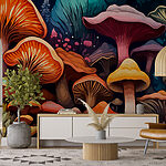 Wall murals Group of mushrooms in a forest