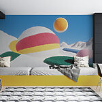 Wall murals Colorful balls on a pile of white and green carpet