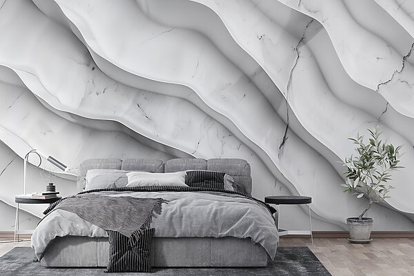 White marble surface with wavy lines Wall murals White marble surface with wavy lines