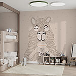 Wall murals Cartoon of a bear holding a bubble tea
