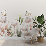Wall murals Watercolor cotton flowers and leaves