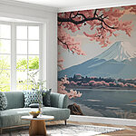 Wall murals Mountain with pink flowers