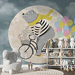 Wall murals Bear riding a bicycle with balloons