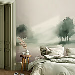 Wall murals Group of trees in a foggy landscape