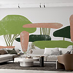 Wall murals Group of trees with green and pink leaves