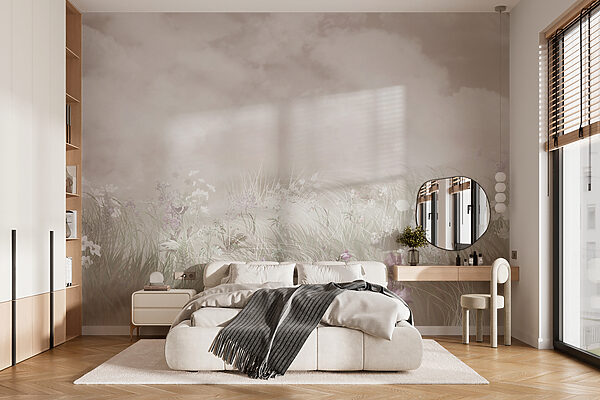 Wall mural Field of grass and flowers