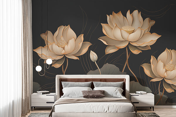 Elegant lotuses bloom in darkness Wall murals Elegant lotuses bloom in darkness