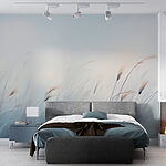 Wall murals Field of grass with a foggy sky