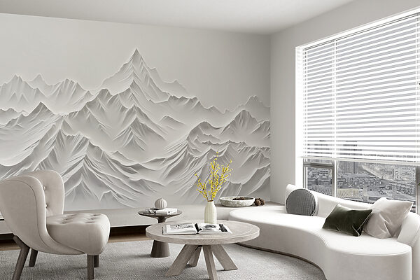 Wall mural White mountain range with snow