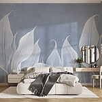 Wall murals Ethereal white leaves on blue