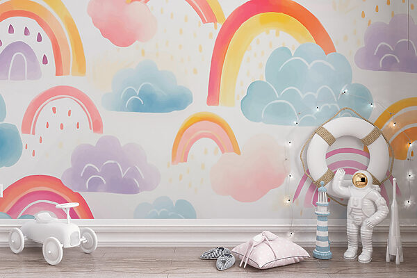 Pattern of rainbows and clouds Wall murals Pattern of rainbows and clouds