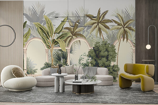 Wallpaper with palm trees and arches Wall murals Wallpaper with palm trees and arches