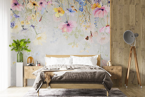 Painting of flowers and butterflies Wall murals Painting of flowers and butterflies
