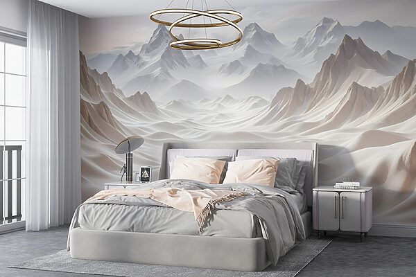 Snowy mountains with clouds Wall murals Snowy mountains with clouds