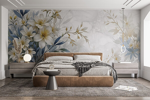 Painting of flowers and leaves Wall murals Painting of flowers and leaves