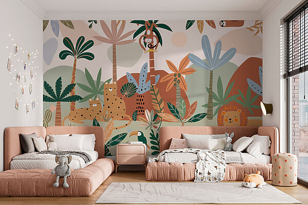 Cartoon of animals in a jungle Wall murals Cartoon of animals in a jungle