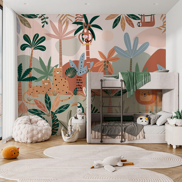 Cartoon of animals in a jungle Wall mural Cartoon of animals in a jungle